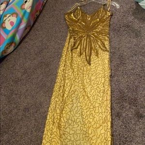 Prom dress beaded, sequined, gold yellow mother of the bride formal